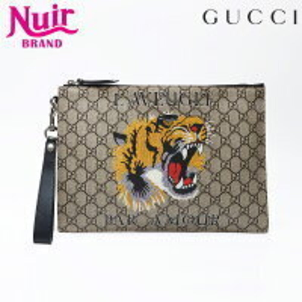 Gucci GG Supreme Tiger Clutch Bag Beige - Picture 1 of 11